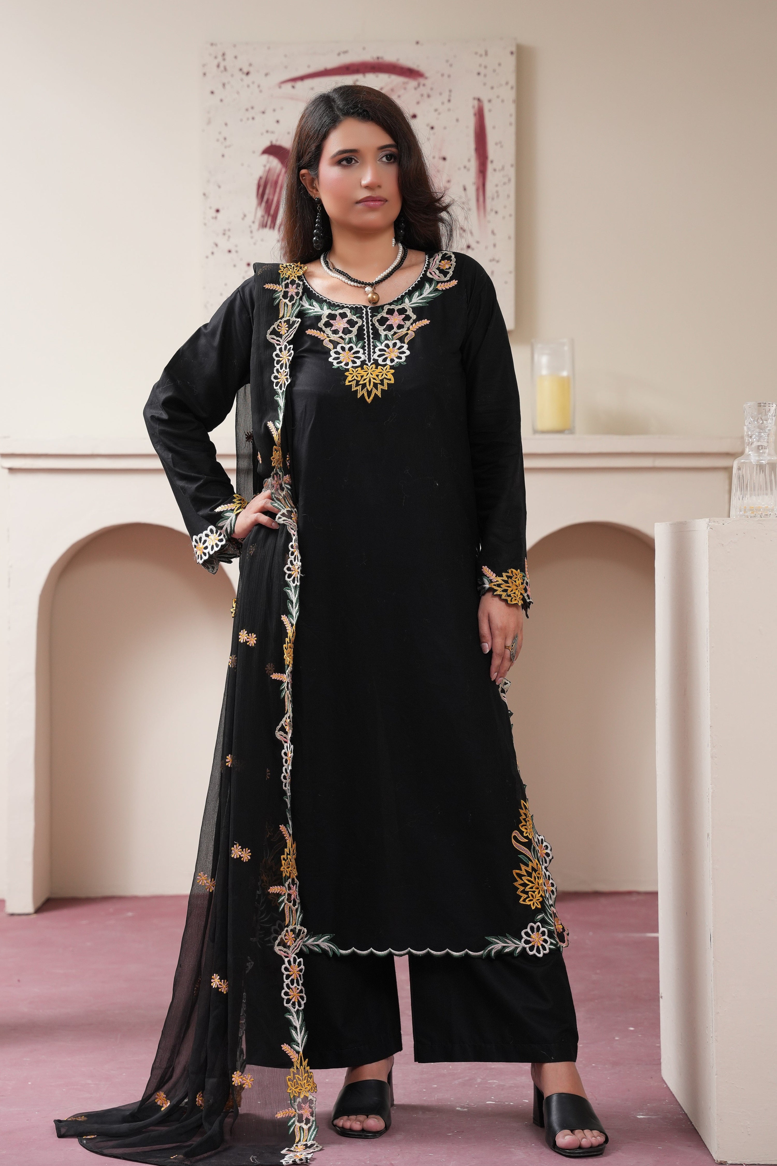 The Noir Cutwork - 3PC Embroidered