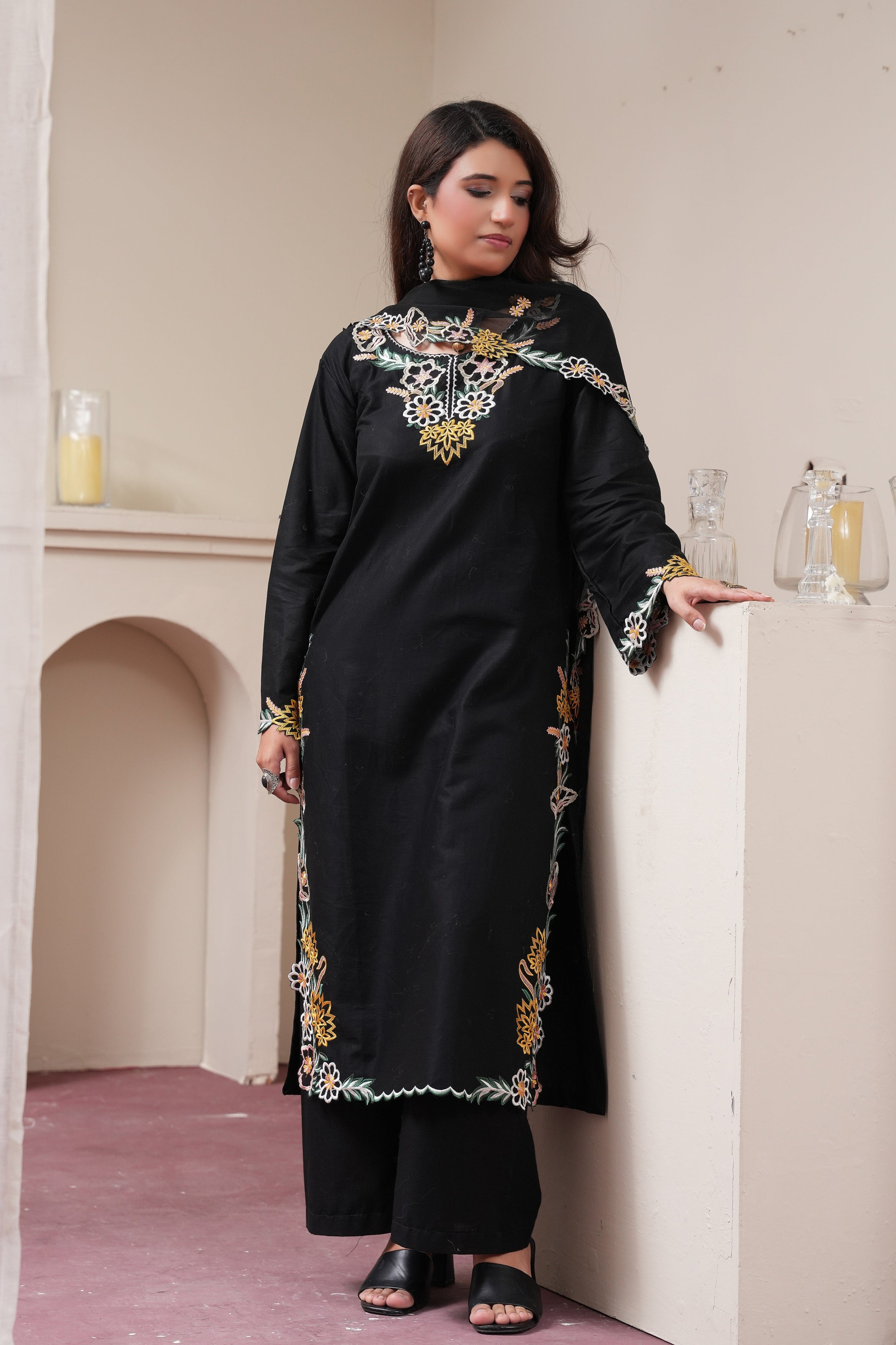 The Noir Cutwork - 3PC Embroidered