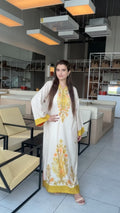 Beige & Yellow Floral Printed Kaftan