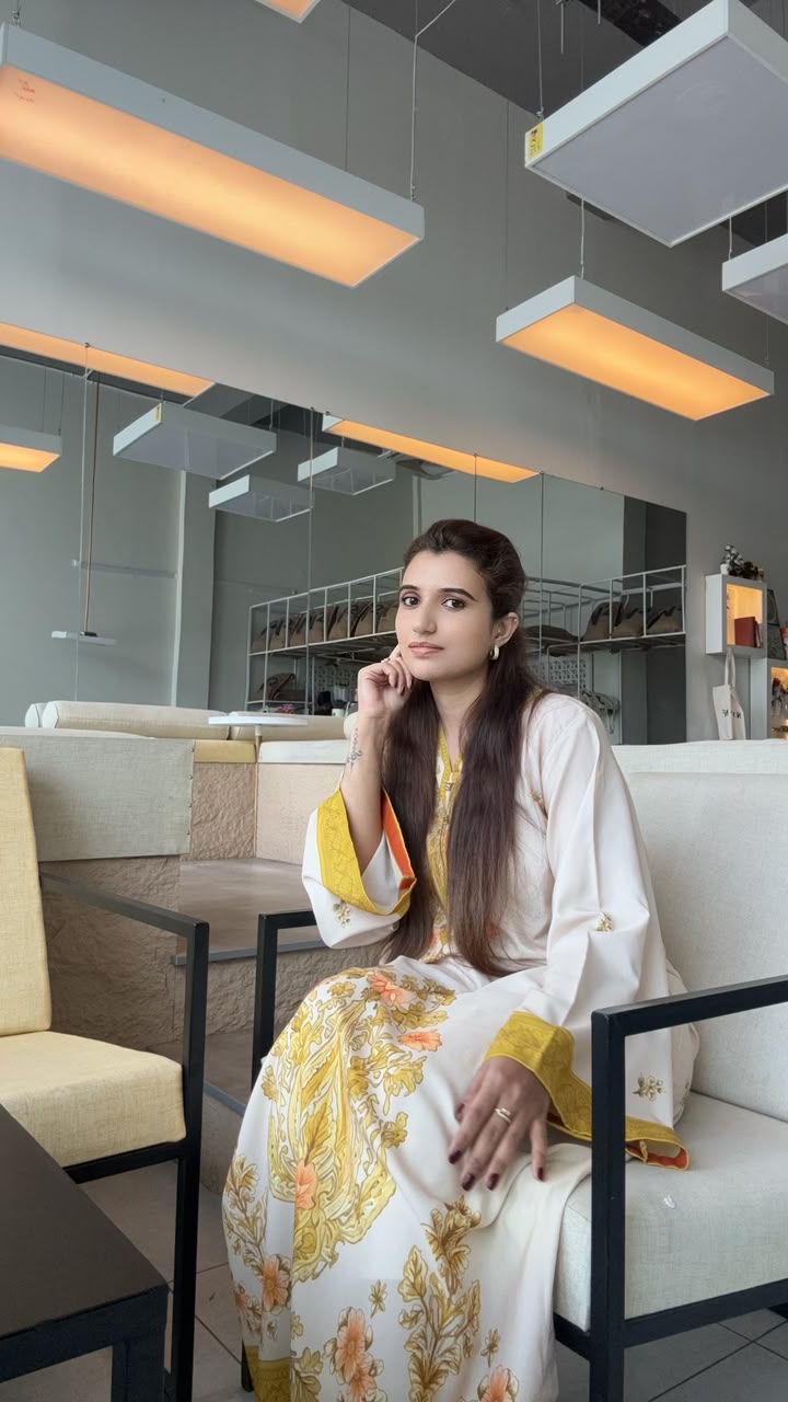 Beige & Yellow Floral Printed Kaftan